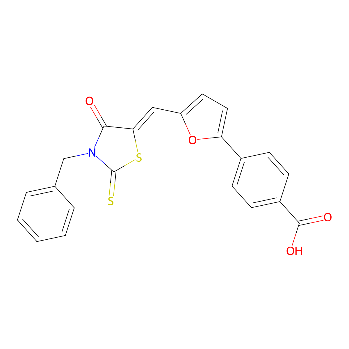 4-(5-(((5Z)-3-benzyl-4-oxo-2-sulfanylidene-1,3-thiazolidin-5-ylidene)methyl)furan-2-yl)benzoic acid molecular structure, CAS 2055362-72-4