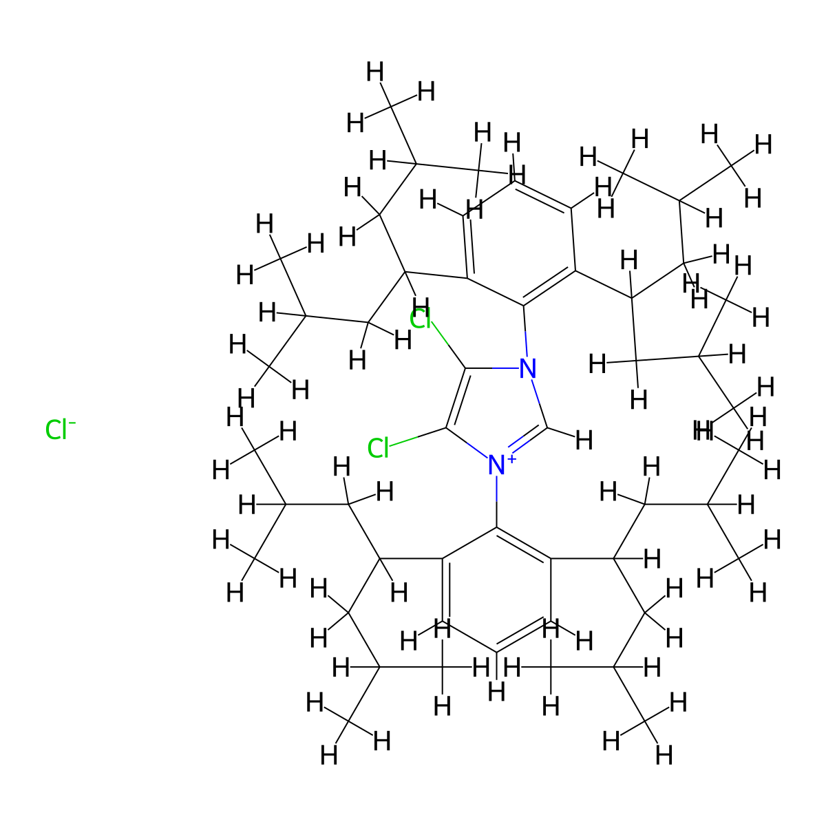 1,3-Bis(2,6-bis(2,6-dimethylheptan-4-yl)phenyl)-4,5-dichloro-1H-imidazol-3-ium chloride molecular structure, CAS 2055377-52-9
