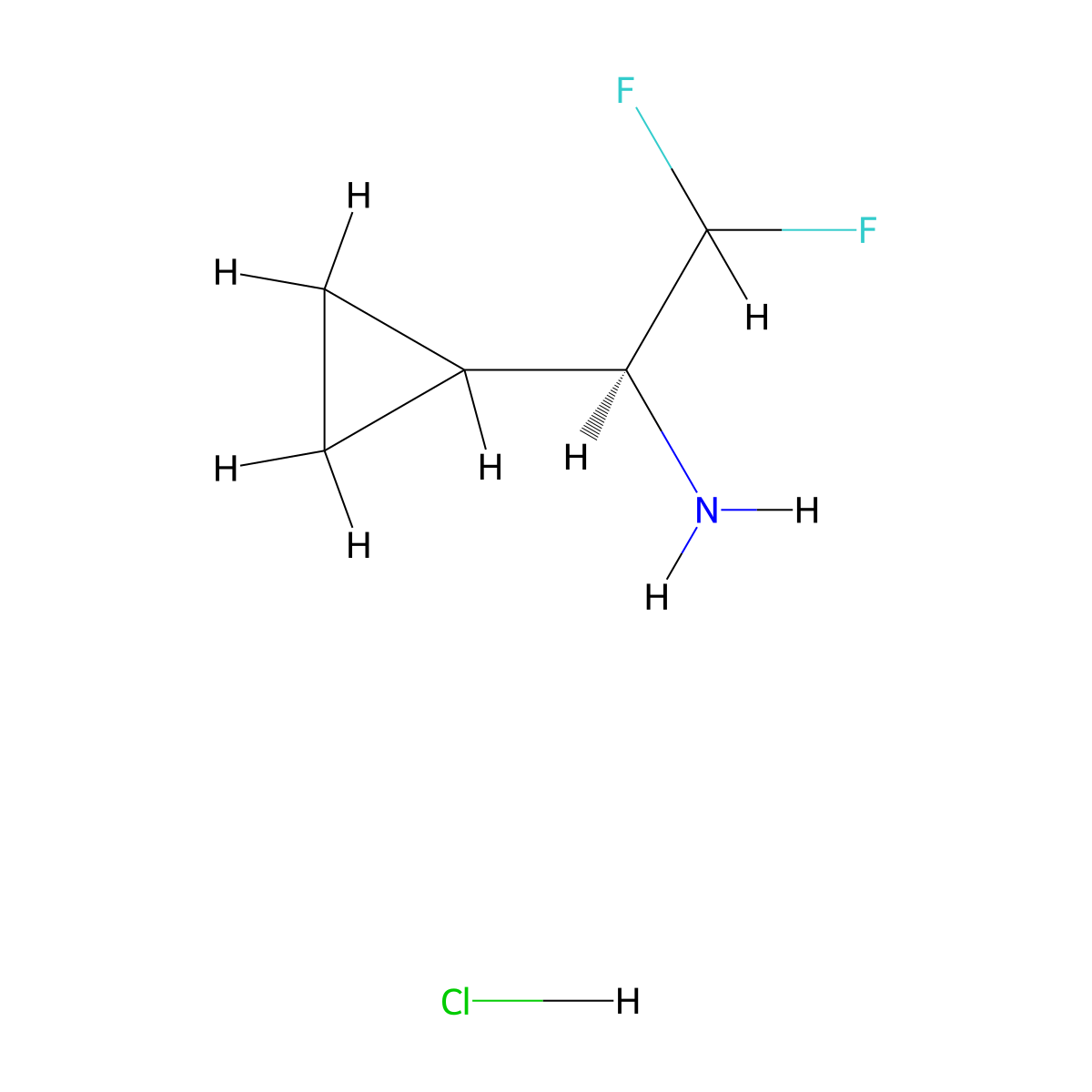 (1S)-1-cyclopropyl-2,2-difluoroethan-1-amine hydrochloride molecular structure, CAS 2055389-20-1