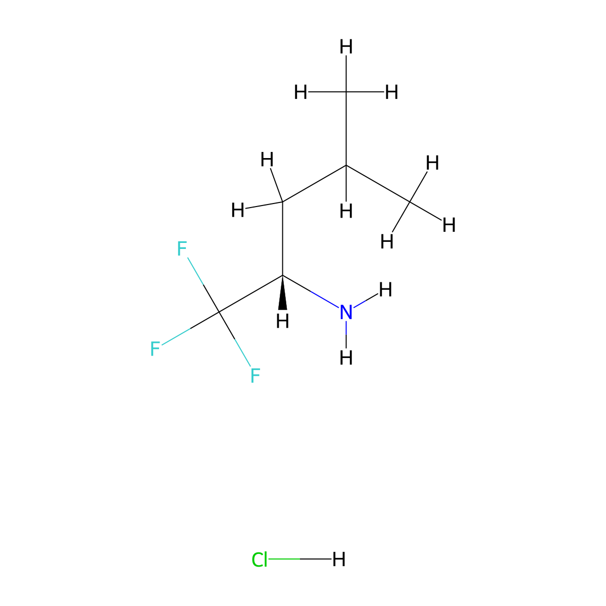 (2S)-1,1,1-trifluoro-4-methylpentan-2-amine hydrochloride molecular structure, CAS 2055390-12-8