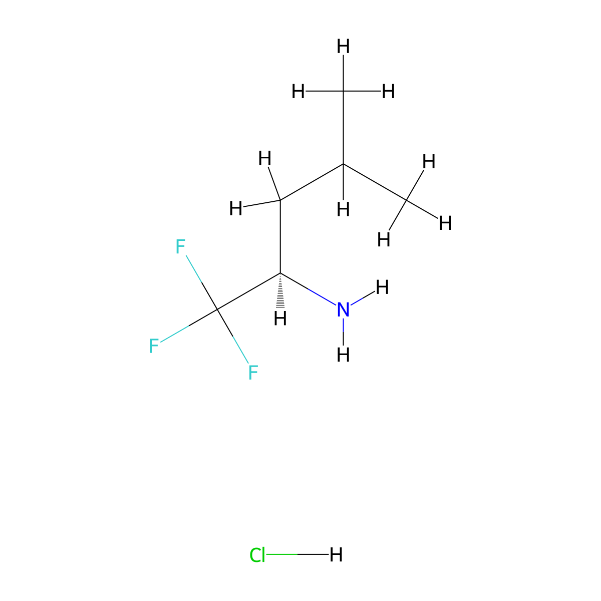 (2R)-1,1,1-trifluoro-4-methylpentan-2-amine hydrochloride molecular structure, CAS 2055390-15-1