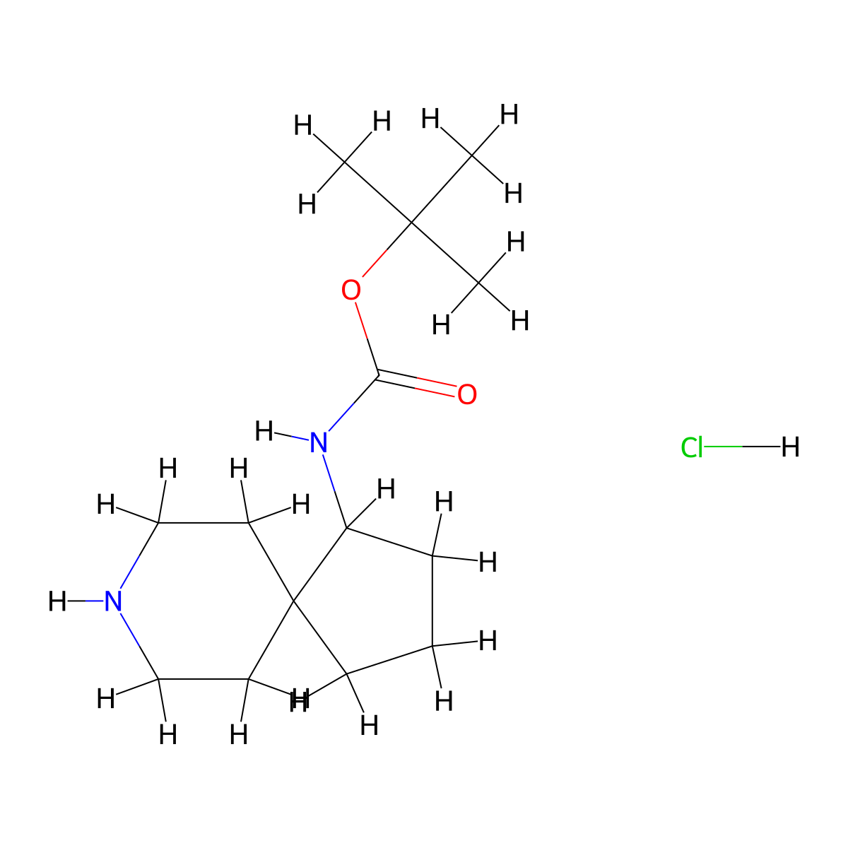 Tert-butyl 8-azaspiro[4.5]dec-1-ylcarbamate hydrochloride molecular structure, CAS 2055405-79-1