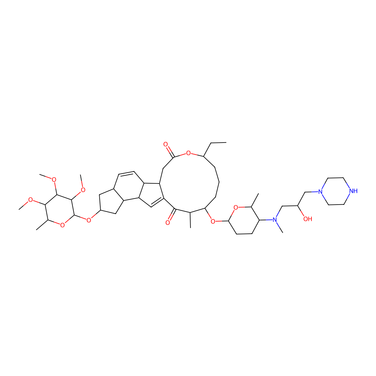 (1S,2R,5S,7R,9R,10S,14R,15S,19S)-19-ethyl-15-[(2R,5S,6R)-5-[(2-hydroxy-3-piperazin-1-ylpropyl)-methylamino]-6-methyloxan-2-yl]oxy-14-methyl-7-[(2R,3R,4R,5S,6S)-3,4,5-trimethoxy-6-methyloxan-2-yl]oxy-20-oxatetracyclo[10.10.0.02,10.05,9]docosa-3,11-diene-13,21-dione molecular structure, CAS 2055494-50-1