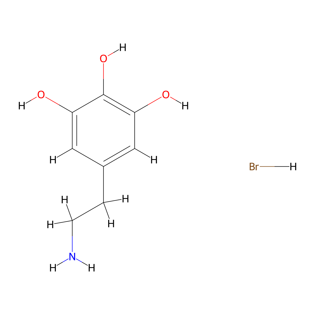 5-Hydroxydopamine hydrobromide molecular structure, CAS 20555-57-1