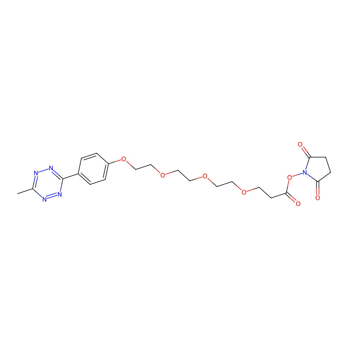 2,5-Dioxopyrrolidin-1-yl 3-(2-(2-(2-(4-(6-methyl-1,2,4,5-tetrazin-3-yl)phenoxy)ethoxy)ethoxy)ethoxy)propanoate molecular structure, CAS 2055646-22-3