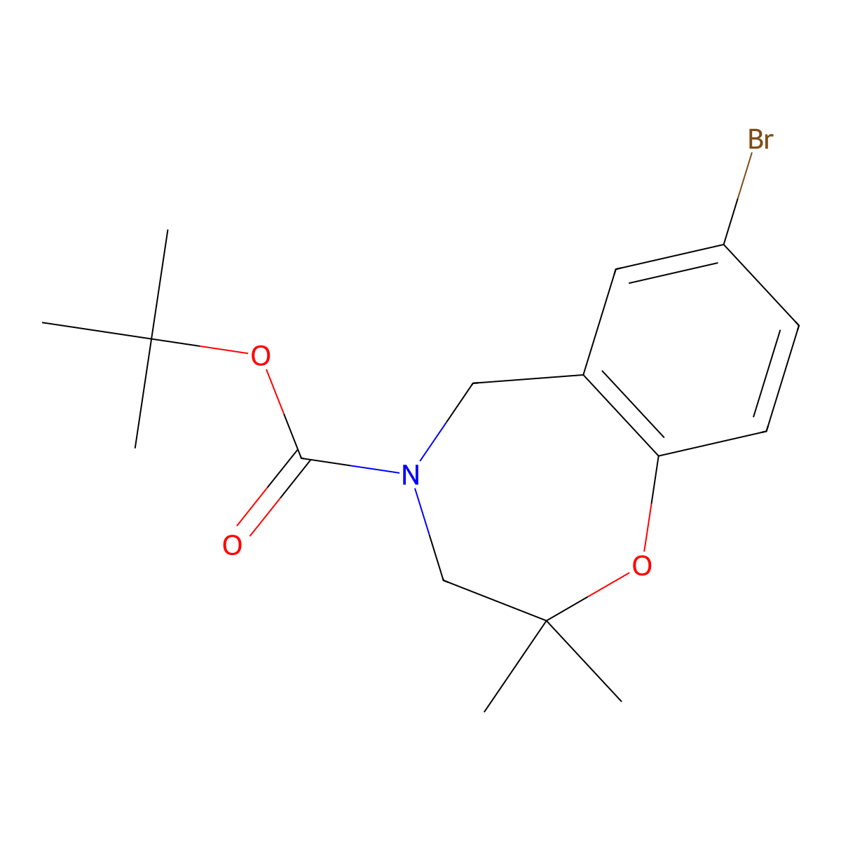 Tert-butyl 7-bromo-2,2-dimethyl-2,3,4,5-tetrahydro-1,4-benzoxazepine-4-carboxylate molecular structure, CAS 2055649-27-7