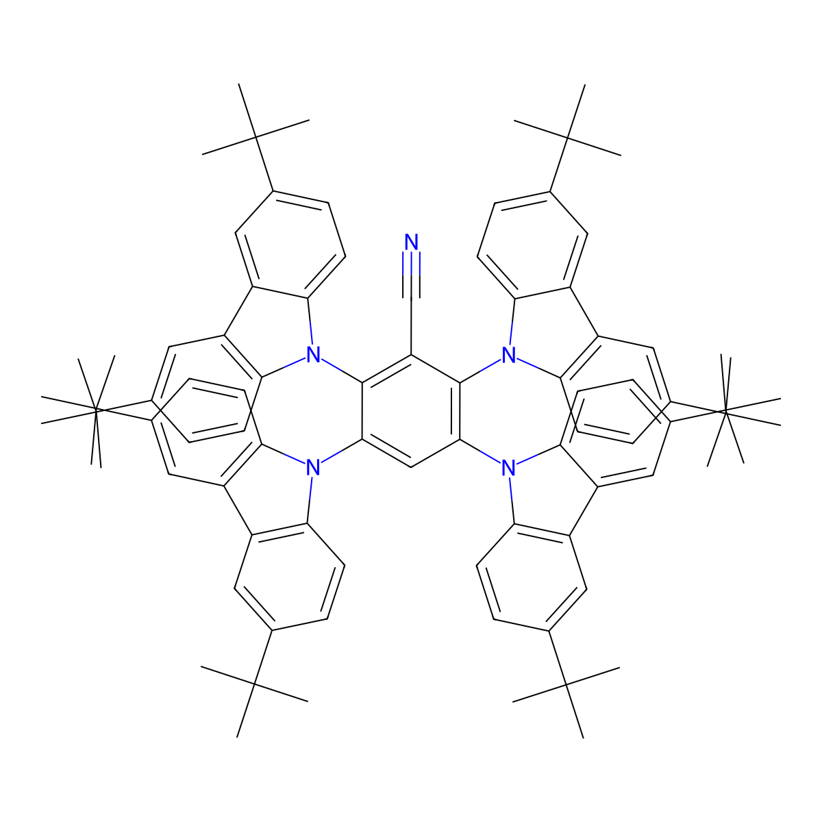 2,3,5,6-Tetrakis(3,6-bis(1,1-dimethylethyl)-9H-carbazol-9-yl)benzonitrile molecular structure, CAS 2055722-93-3