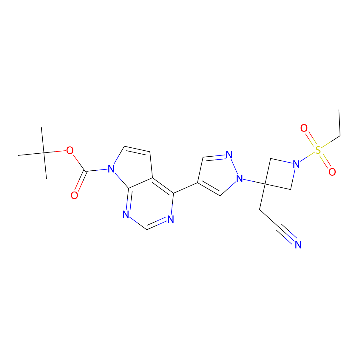 tert-butyl 4-(1-(3-(cyanomethyl)-1-(ethylsulfonyl)azetidin-3-yl)-1H-pyrazol-4-yl)-7H-pyrrolo[2,3-d]pyrimidine-7-carboxylate molecular structure, CAS 2055723-13-0