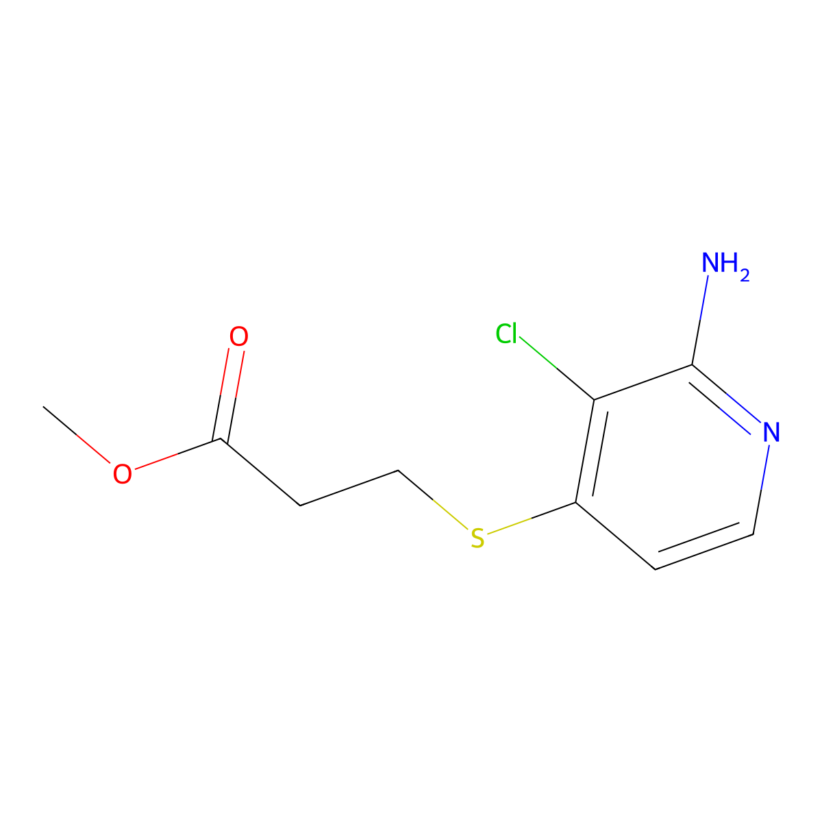 Methyl 3-((2-amino-3-chloropyridin-4-yl)thio)propanoate molecular structure, CAS 2055759-41-4