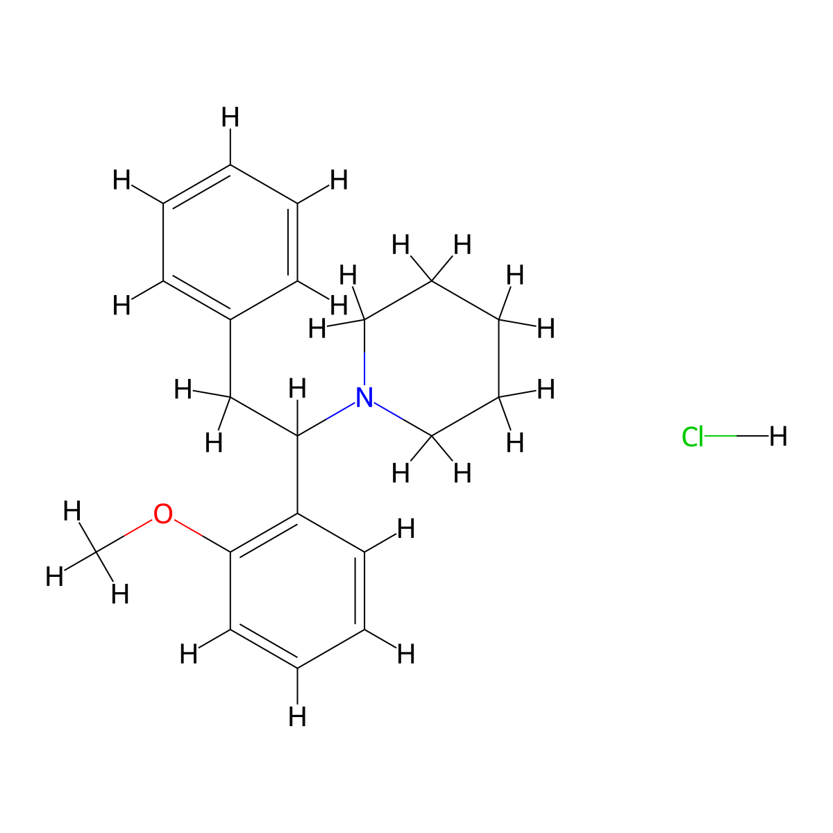 1-(1-(2-Methoxyphenyl)-2-phenylethyl)piperidine,monohydrochloride molecular structure, CAS 2055777-48-3