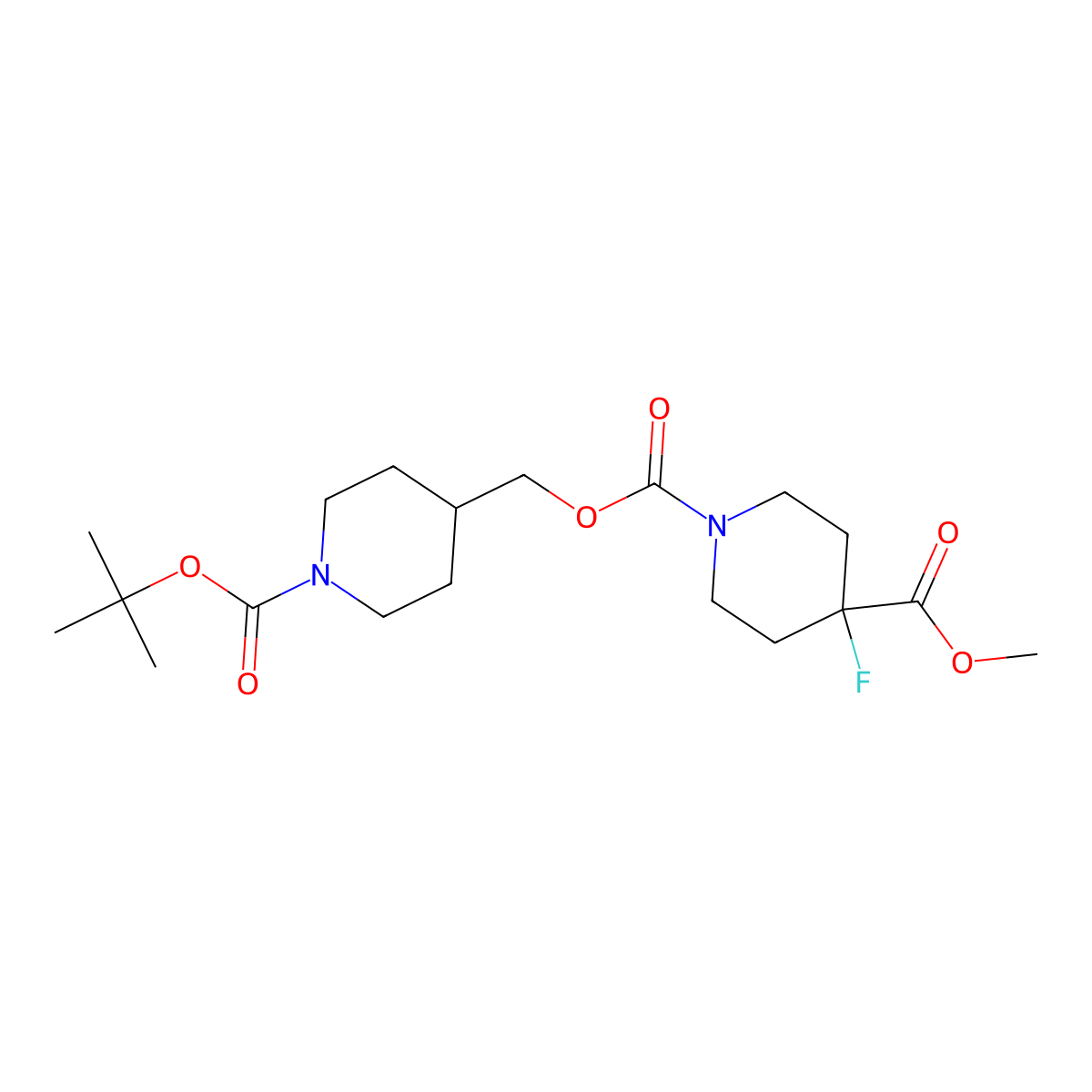 1-{1-[(Tert-butoxy)carbonyl]piperidin-4-yl}methyl 4-methyl 4-fluoropiperidine-1,4-dicarboxylate molecular structure, CAS 2055839-71-7