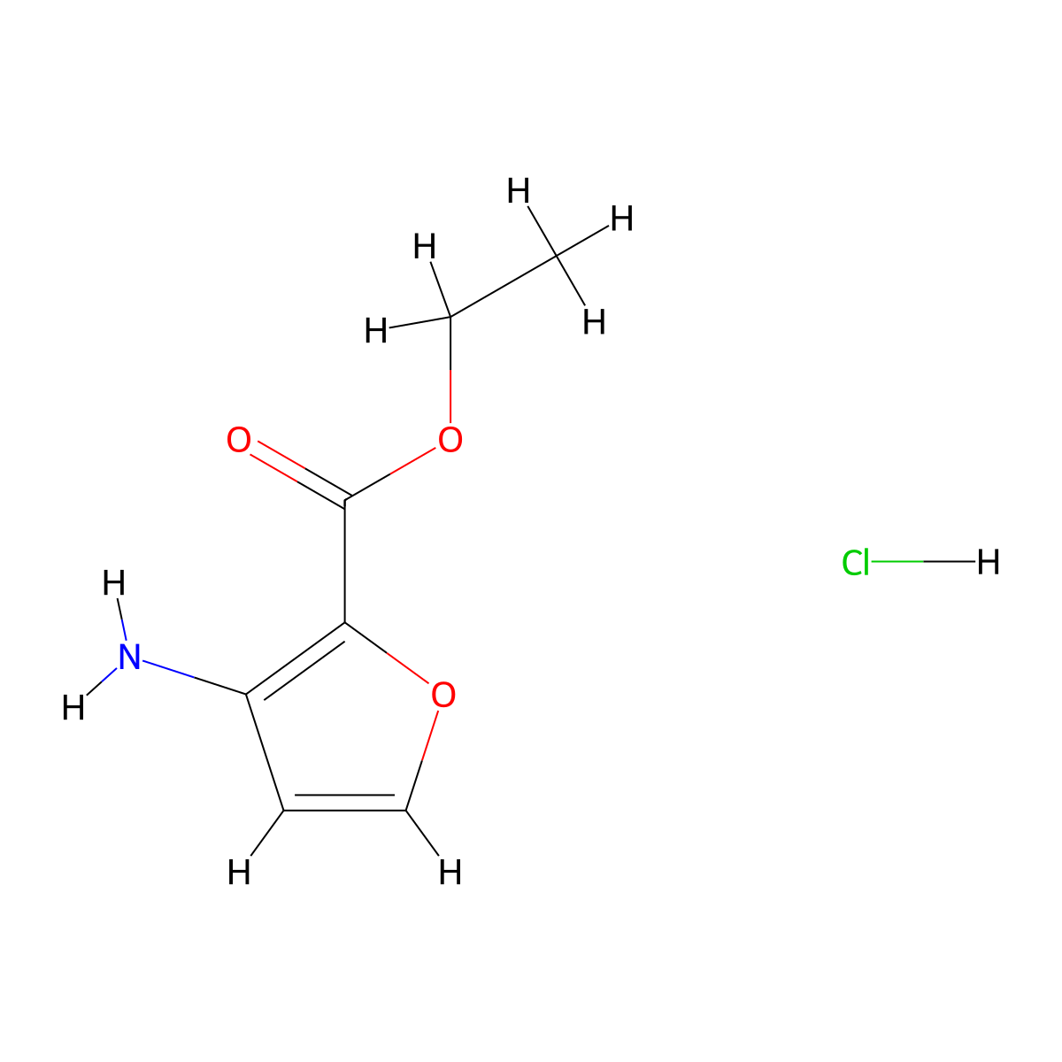 Ethyl 3-aminofuran-2-carboxylate hydrochloride molecular structure, CAS 2055839-90-0