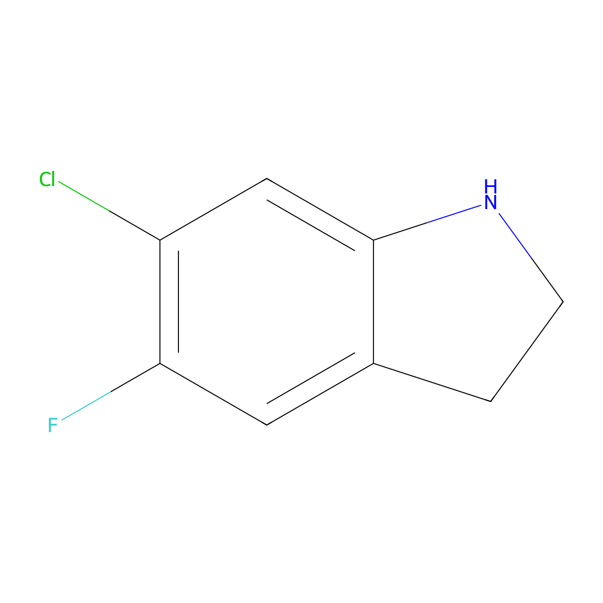 6-chloro-5-fluoro-2,3-dihydro-1H-indole molecular structure, CAS 205584-67-4