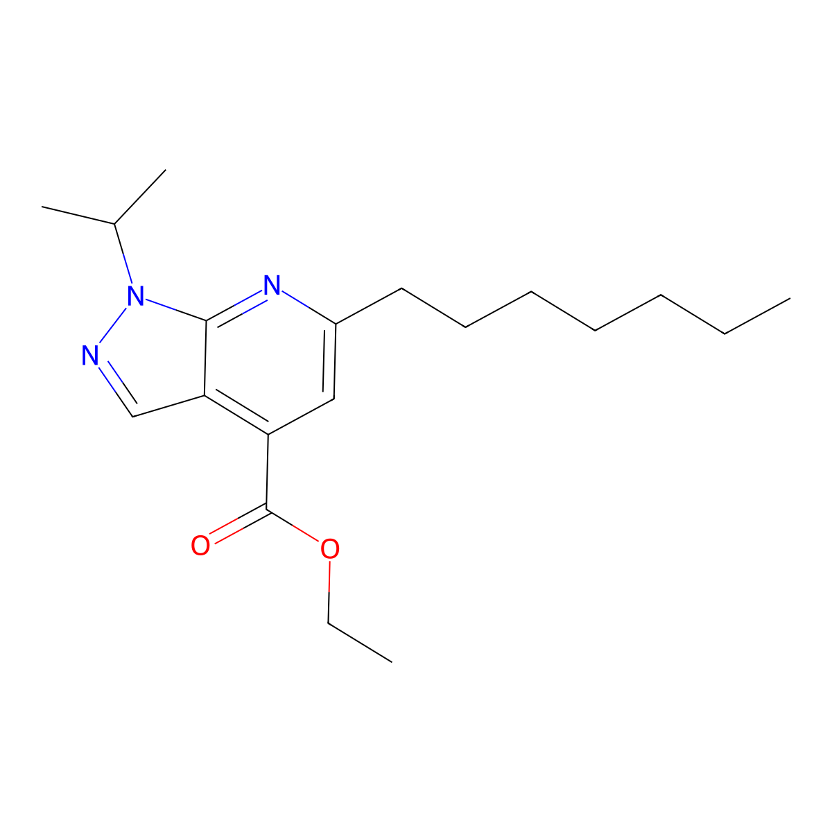 Ethyl 6-heptyl-1-isopropyl-1H-pyrazolo[3,4-b]pyridine-4-carboxylate molecular structure, CAS 2055840-11-2