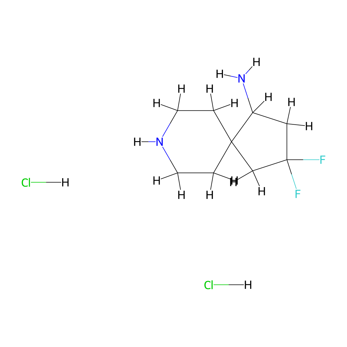 3,3-Difluoro-8-azaspiro[4.5]decan-1-amine 2hcl molecular structure, CAS 2055840-19-0