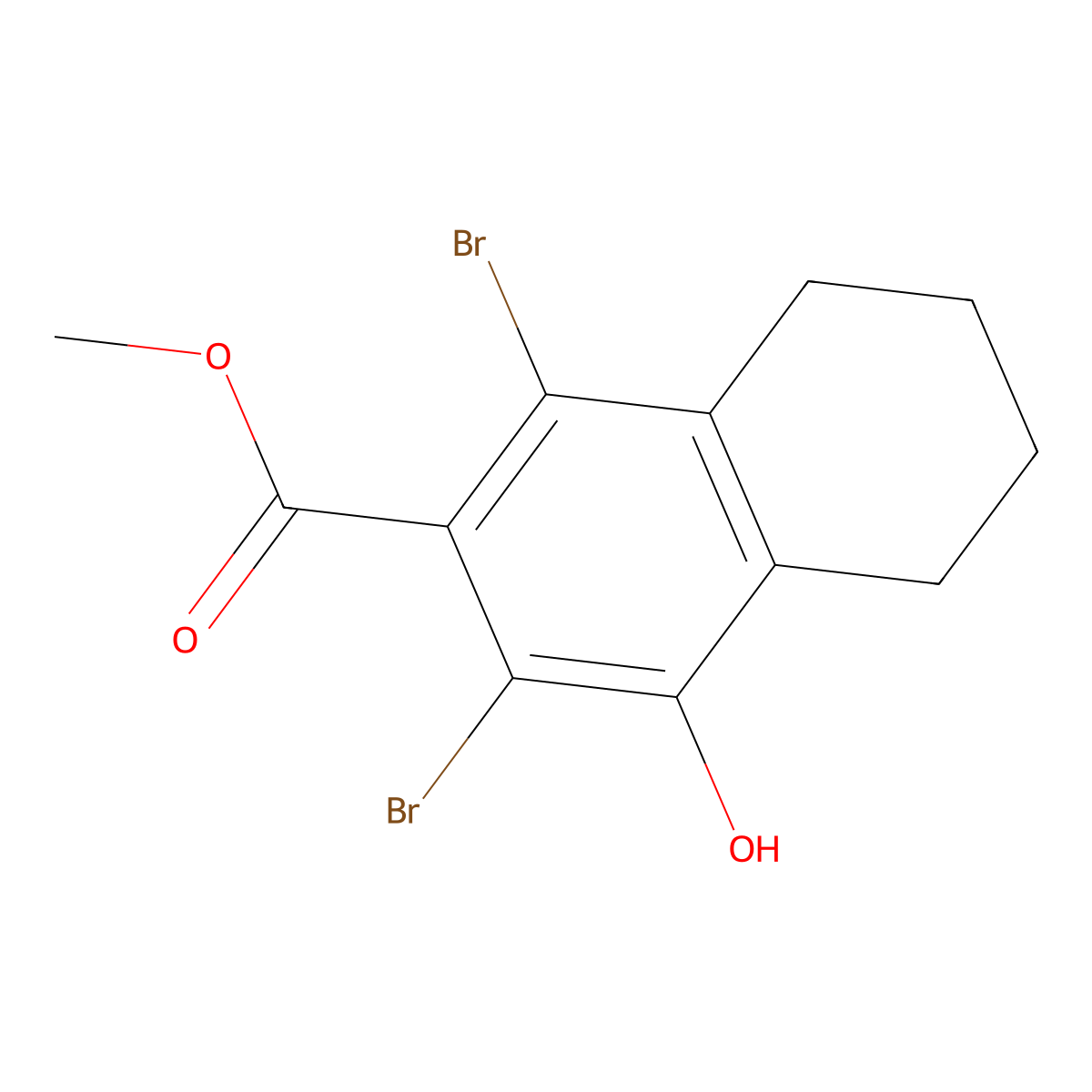Methyl 1,3-dibromo-4-hydroxy-5,6,7,8-tetrahydronaphthalene-2-carboxylate molecular structure, CAS 2055840-68-9