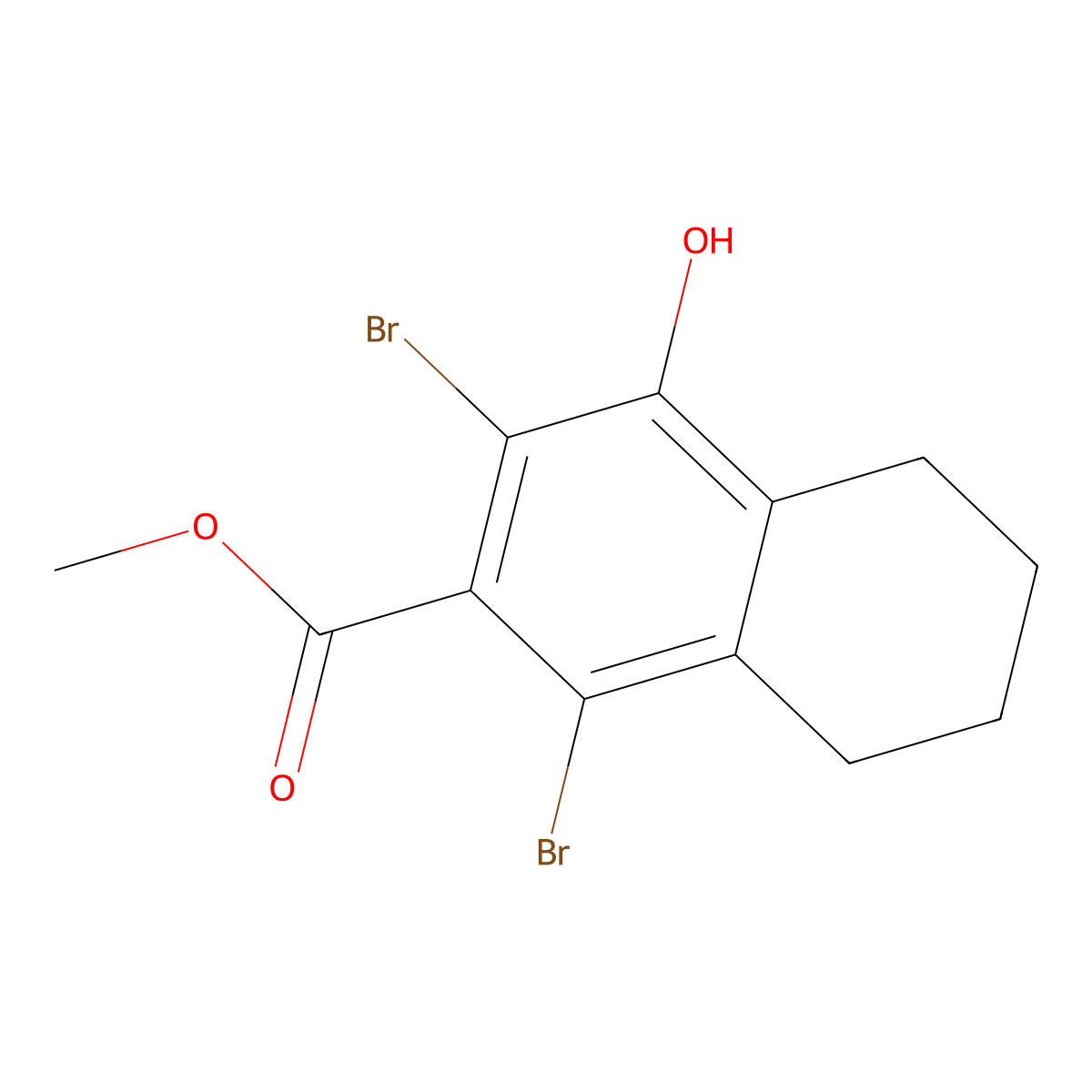 Methyl 1,3-dibromo-4-hydroxy-5,6,7,8-tetrahydronaphthalene-2-carboxylate molecular structure, CAS 2055840-68-9