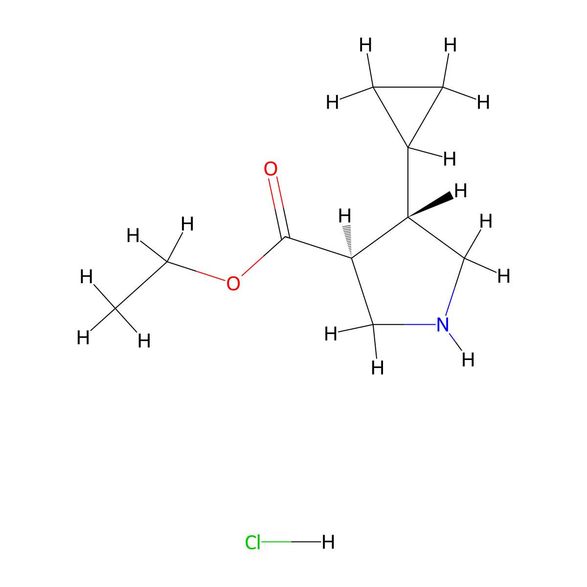 Ethyl trans-4-cyclopropylpyrrolidine-3-carboxylate hydrochloride molecular structure, CAS 2055840-84-9