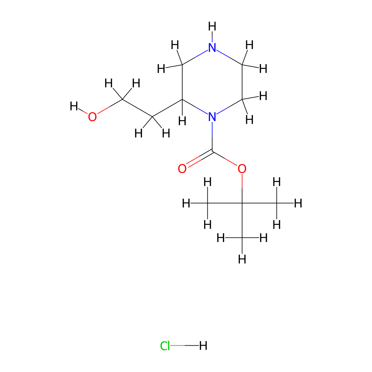 tert-Butyl 2-(2-hydroxyethyl)piperazine-1-carboxylate hydrochloride molecular structure, CAS 2055840-85-0