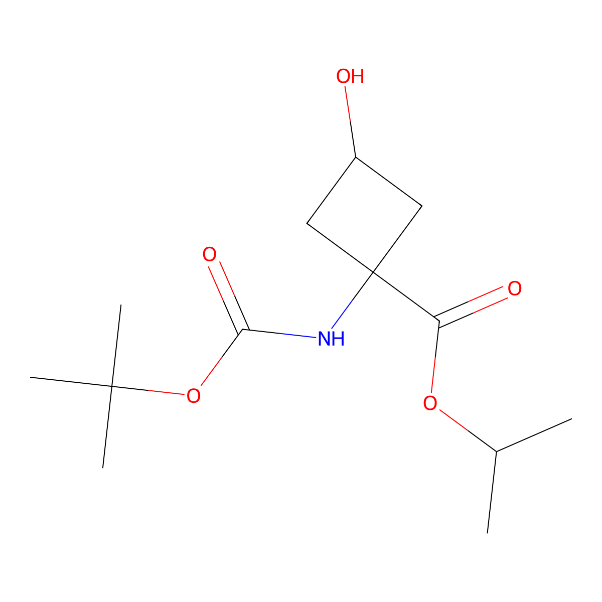 Propan-2-yl-1-{[(tert-butoxy)carbonyl]amino}-3-hydroxycyclobutane-1-carboxylate,trans- molecular structure, CAS 2055840-96-3