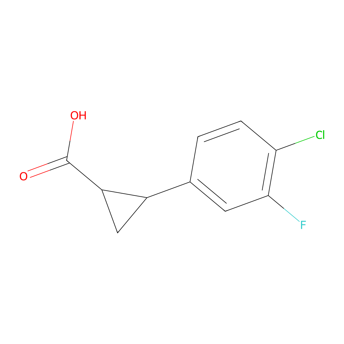 rac-(1R,2R)-2-(4-chloro-3-fluorophenyl)cyclopropane-1-carboxylic acid molecular structure, CAS 2055841-07-9