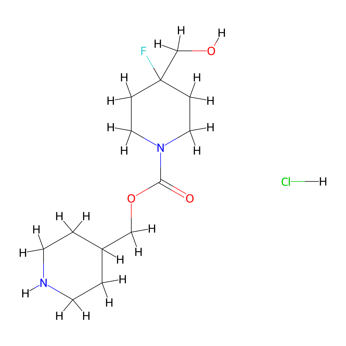 (Piperidin-4-yl)methyl 4-fluoro-4-(hydroxymethyl)piperidine-1-carboxylate hydrochloride molecular structure, CAS 2055841-23-9