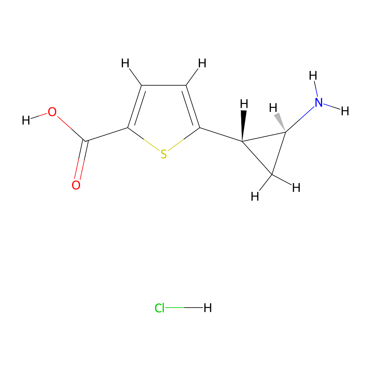 5-[(1S,2S)-rel-2-aminocyclopropyl]thiophene-2-carboxylic acid hydrochloride molecular structure, CAS 2055841-95-5