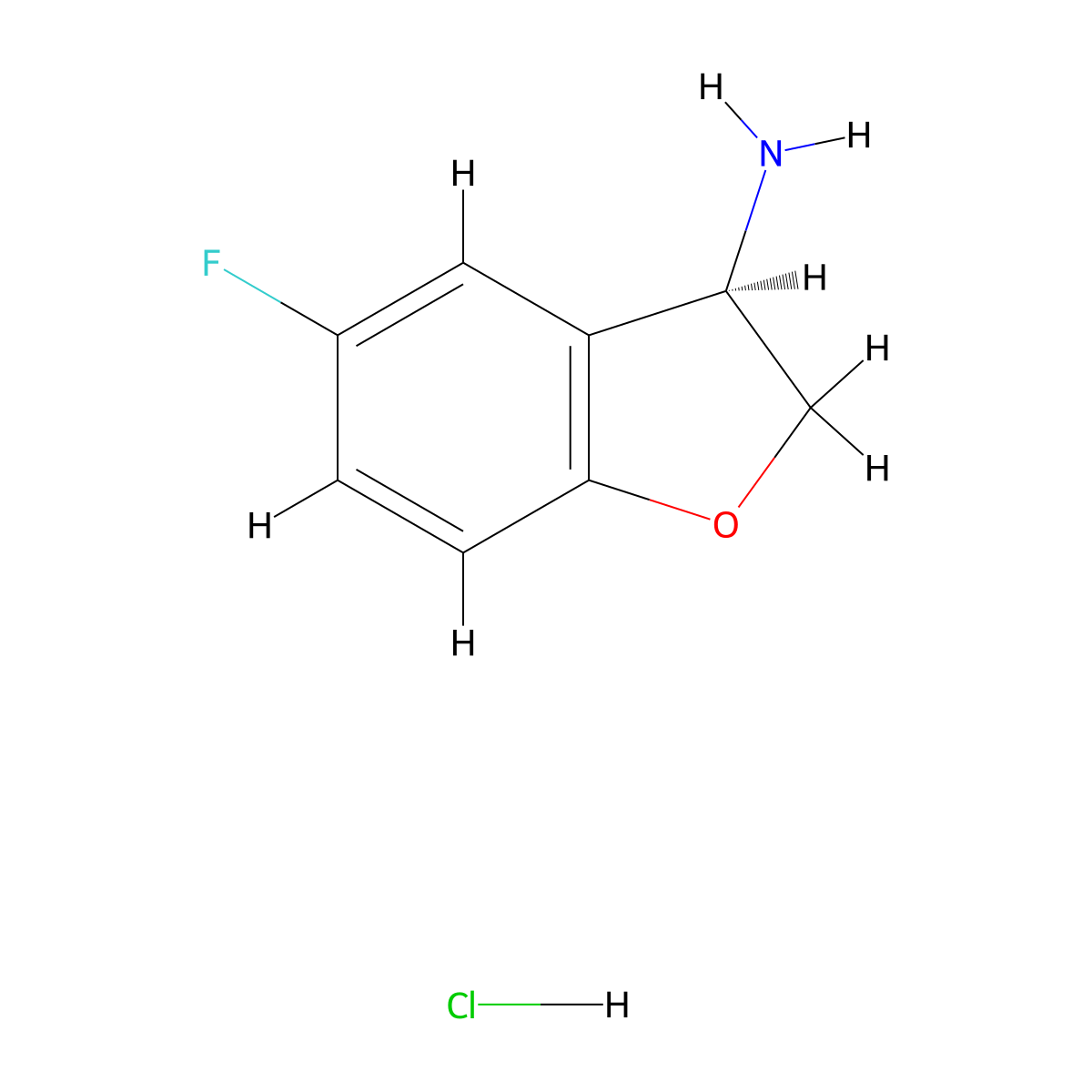 3-Benzofuranamine, 5-fluoro-2,3-dihydro-, hydrochloride (1:1), (3R)- molecular structure, CAS 2055848-82-1