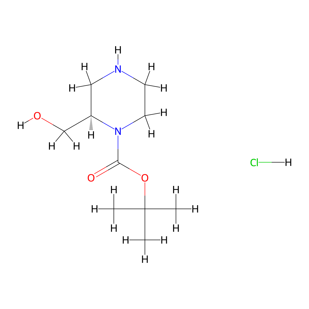 tert-Butyl (R)-2-(hydroxymethyl)piperazine-1-carboxylate hydrochloride molecular structure, CAS 2055848-88-7