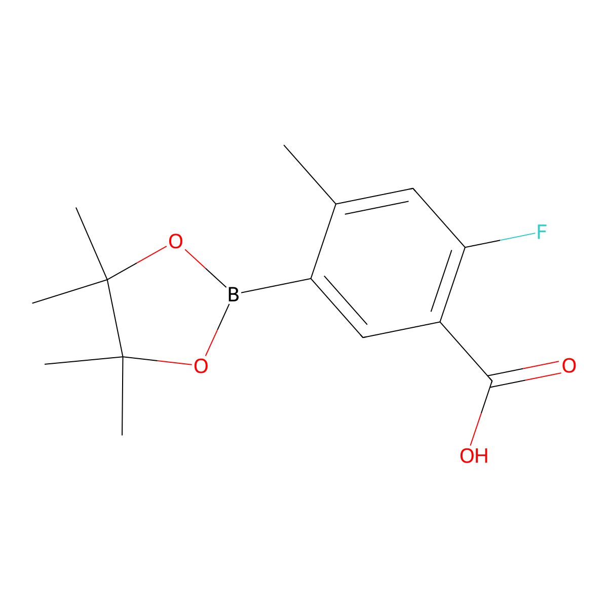 2-Fluoro-4-methyl-5-(4,4,5,5-tetramethyl-1,3,2-dioxaborolan-2-yl)benzoic acid molecular structure, CAS 2055866-10-7