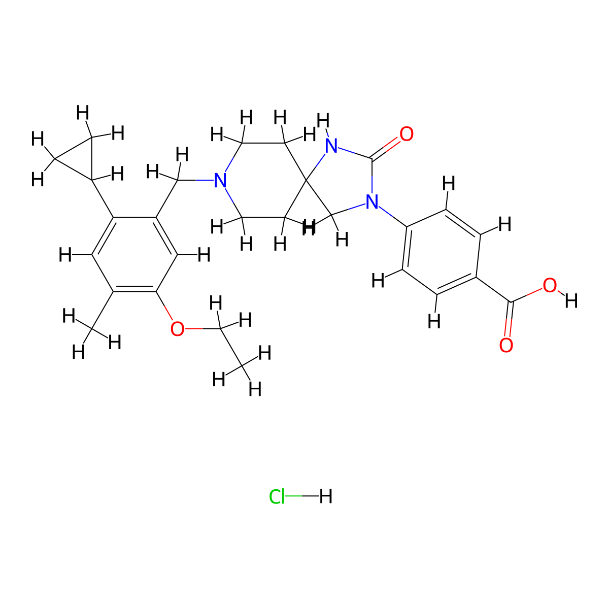 4-[8-[(2-Cyclopropyl-5-ethoxy-4-methylphenyl)methyl]-2-oxo-1,3,8-triazaspiro[4.5]decan-3-yl]benzoic acid;hydrochloride molecular structure, CAS 2055882-51-2