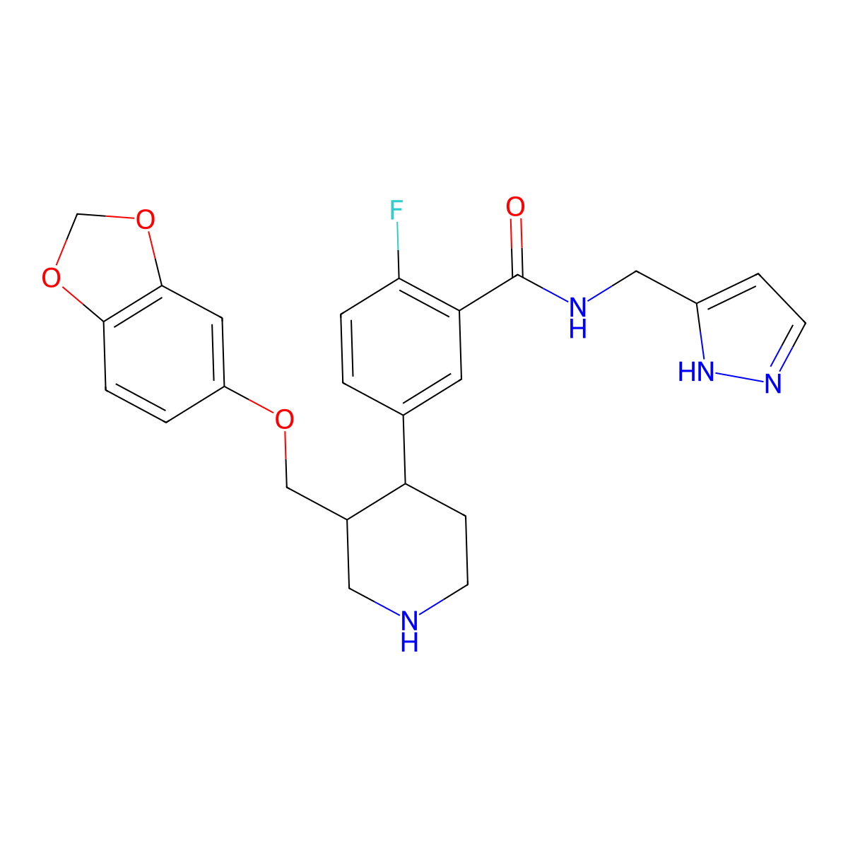 5-[(3s,4r)-3-{[(2h-1,3-Benzodioxol-5-Yl)oxy]methyl}piperidin-4-Yl]-2-Fluoro-N-[(1h-Pyrazol-5-Yl)methyl]benzamide molecular structure, CAS 2055990-90-2