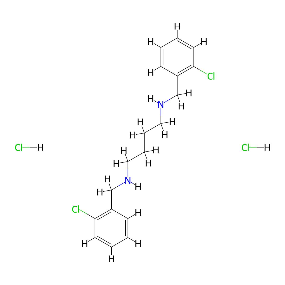 Tetramethylenediamine, N,N'-bis(o-chlorobenzyl)-, dihydrochloride molecular structure, CAS 2056-20-4