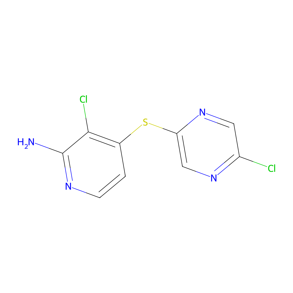 3-Chloro-4-(5-chloropyrazin-2-yl)sulfanyl-pyridin-2-amine molecular structure, CAS 2056004-13-6
