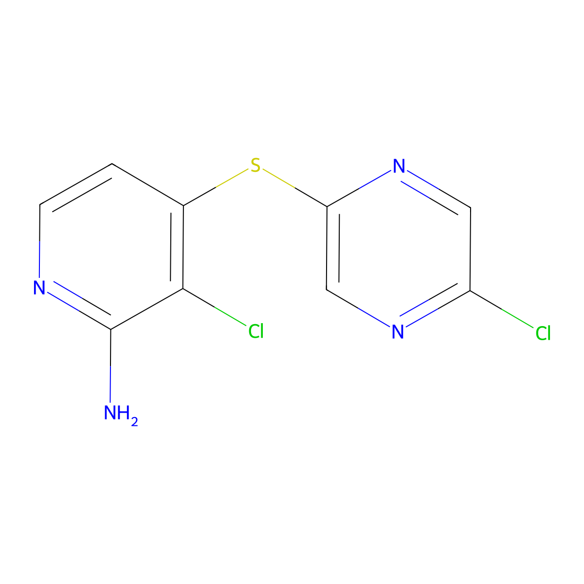 3-Chloro-4-(5-chloropyrazin-2-yl)sulfanyl-pyridin-2-amine molecular structure, CAS 2056004-13-6
