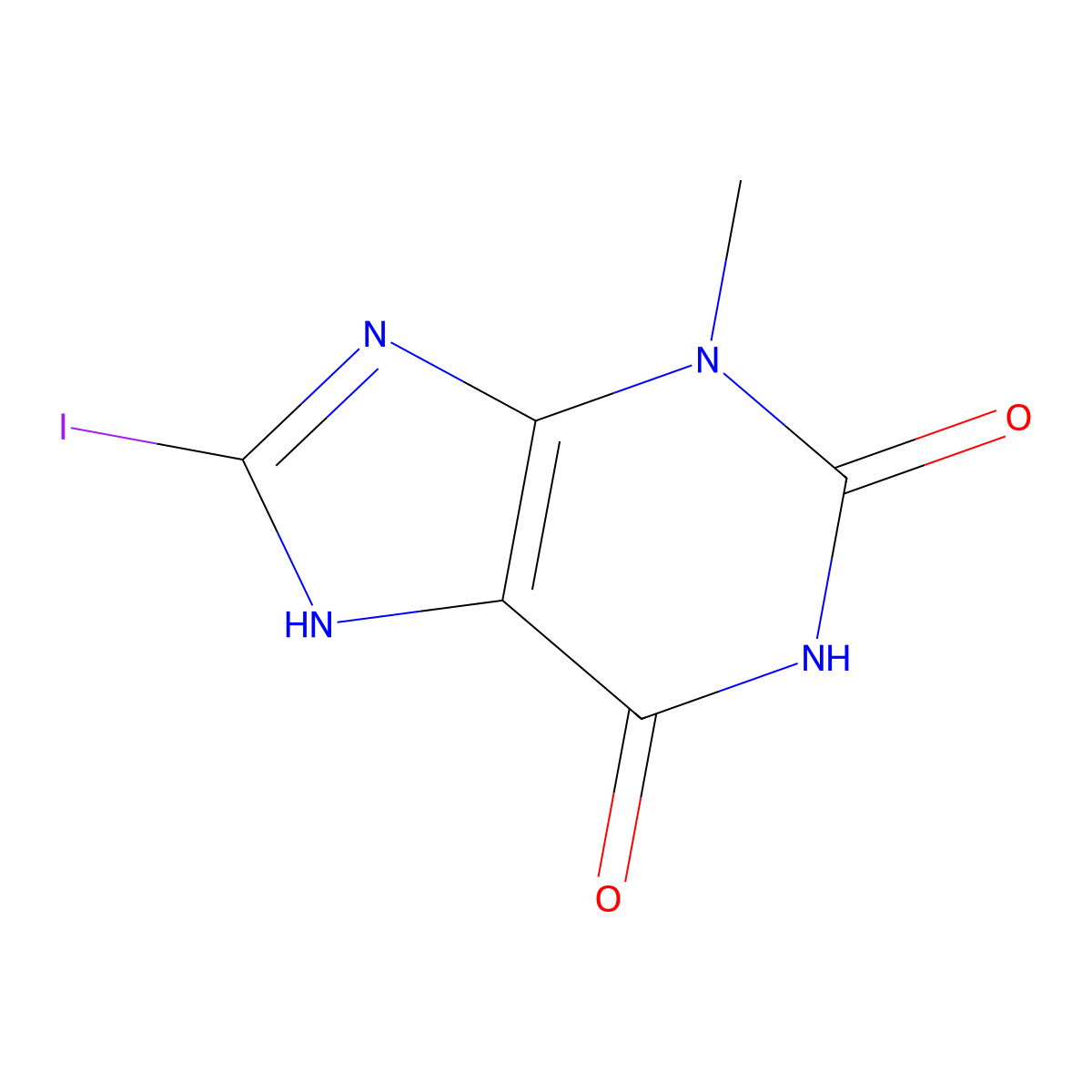 8-Iodo-3-methyl-3,7-dihydro-1H-purine-2,6-dione molecular structure, CAS 2056029-09-3