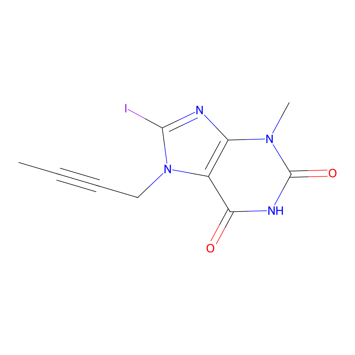 7-(But-2-YN-1-YL)-8-iodo-3-methyl-3,7-dihydro-1H-purine-2,6-dione molecular structure, CAS 2056029-10-6