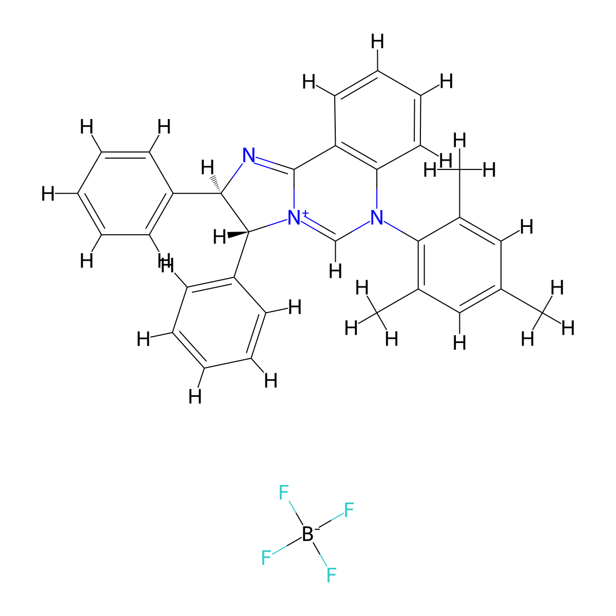 (2R,3R)-6-Mesityl-2,3-diphenyl-2,3-dihydroimidazo[1,2-c]quinazolin-6-ium tetrafluoroborate molecular structure, CAS 2056110-06-4