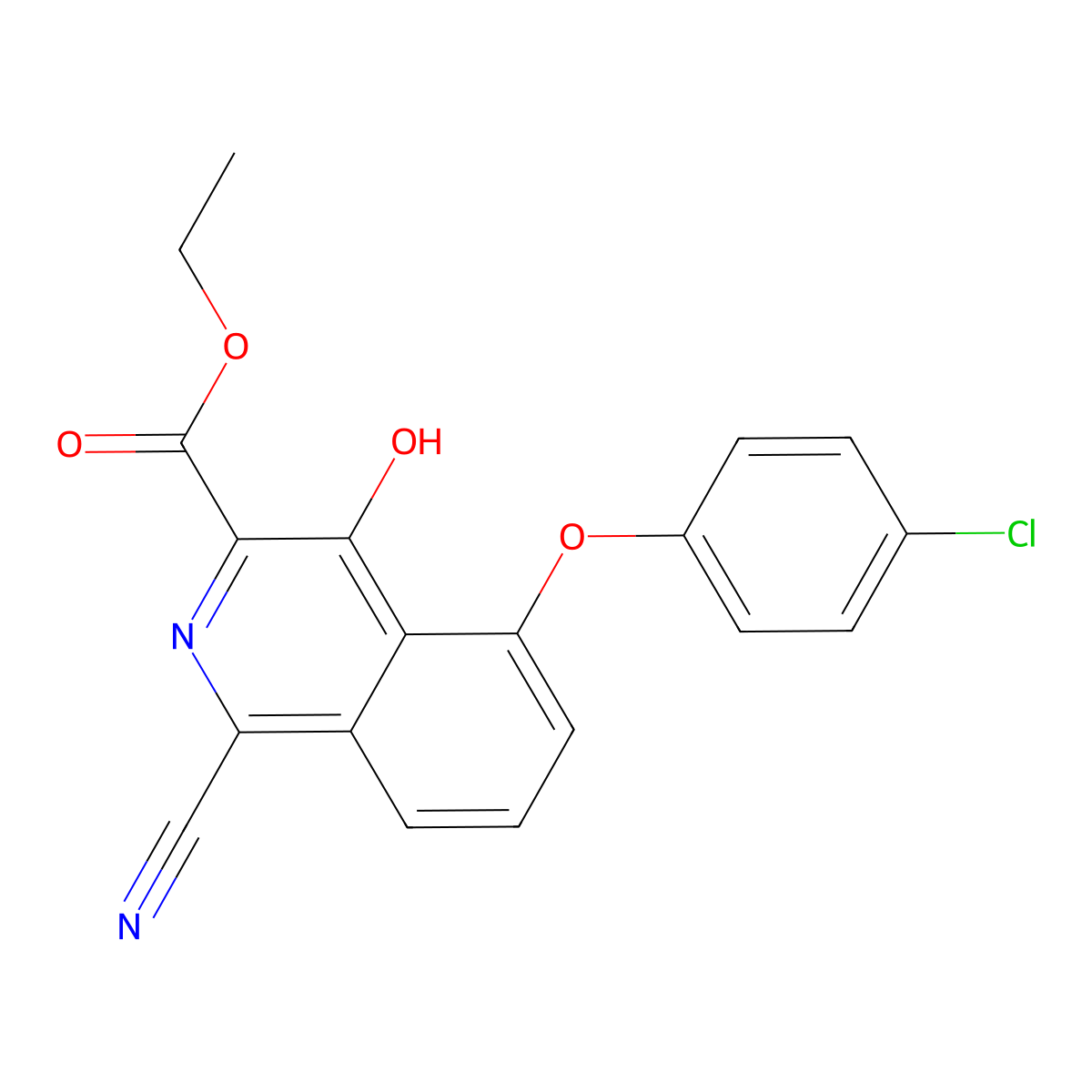 Ethyl 5-(4-chlorophenoxy)-1-cyano-4-hydroxyisoquinoline-3-carboxylate molecular structure, CAS 2056235-84-6