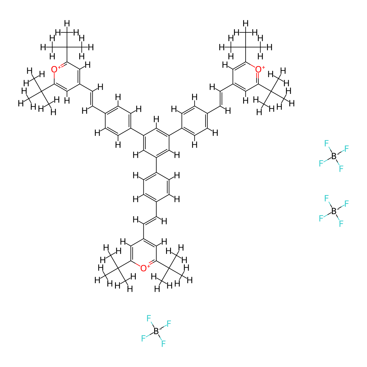 1,3,5-Tris(4-((E)-2-(2,6-di-tert-butylpyrylium-4-yl)vinyl)phenyl)benzene Tetrafluoroborate molecular structure, CAS 2056254-18-1