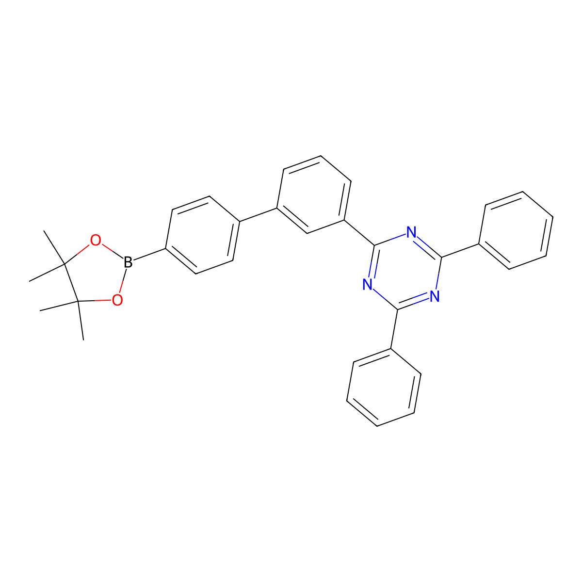 2,4-Diphenyl-6-(4'-(4,4,5,5-tetramethyl-1,3,2-dioxaborolan-2-yl)-[1,1'-biphenyl]-3-yl)-1,3,5-triazine molecular structure, CAS 2056259-61-9