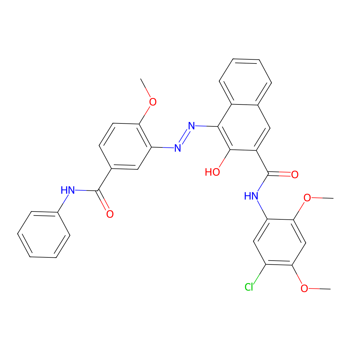 2-Naphthalenecarboxamide, N-(5-chloro-2,4-dimethoxyphenyl)-3-hydroxy-4-[2-[2-methoxy-5-[(phenylamino)carbonyl]phenyl]diazenyl]- molecular structure, CAS 20568-80-3