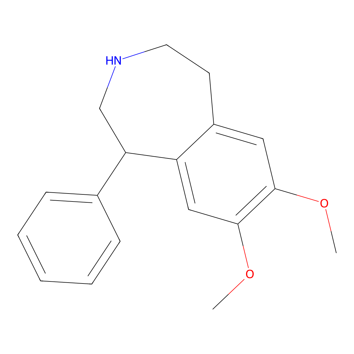 1H-3-Benzazepine, 2,3,4,5-tetrahydro-7,8-dimethoxy-1-phenyl- molecular structure, CAS 20569-49-7
