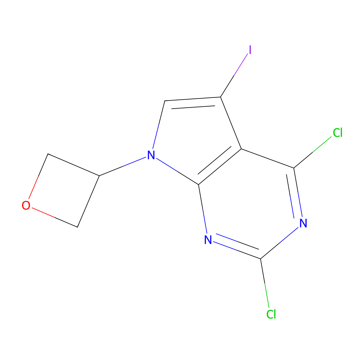 2,4-Dichloro-5-iodo-7-(oxetan-3-yl)-7H-pyrrolo[2,3-d]pyrimidine molecular structure, CAS 2056937-95-0