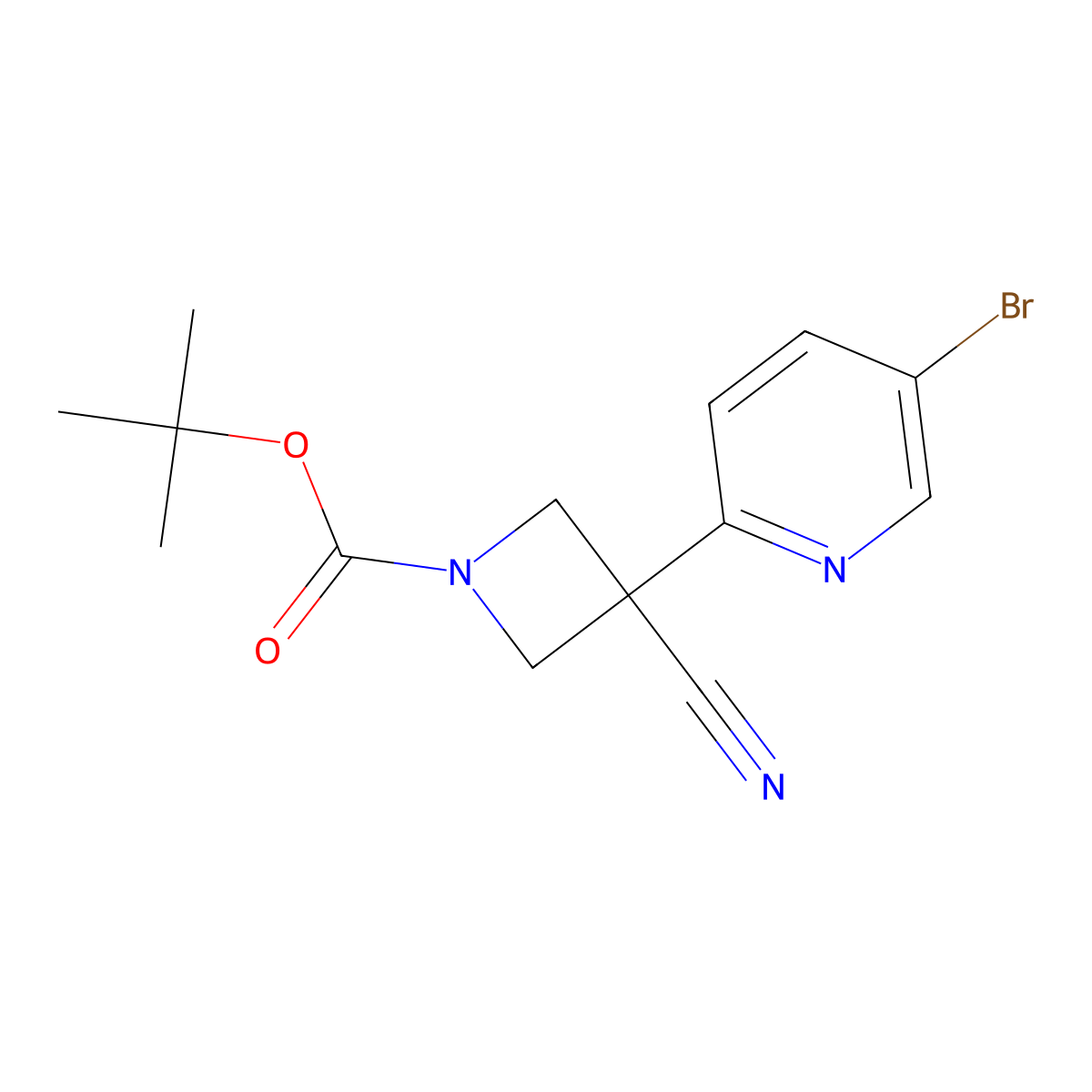 Tert-butyl 3-(5-bromopyridin-2-yl)-3-cyanoazetidine-1-carboxylate molecular structure, CAS 2057405-76-0