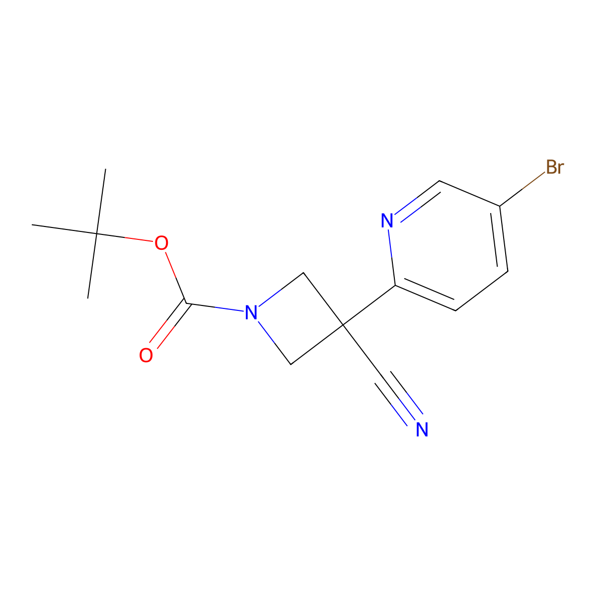 Tert-butyl 3-(5-bromopyridin-2-yl)-3-cyanoazetidine-1-carboxylate molecular structure, CAS 2057405-76-0
