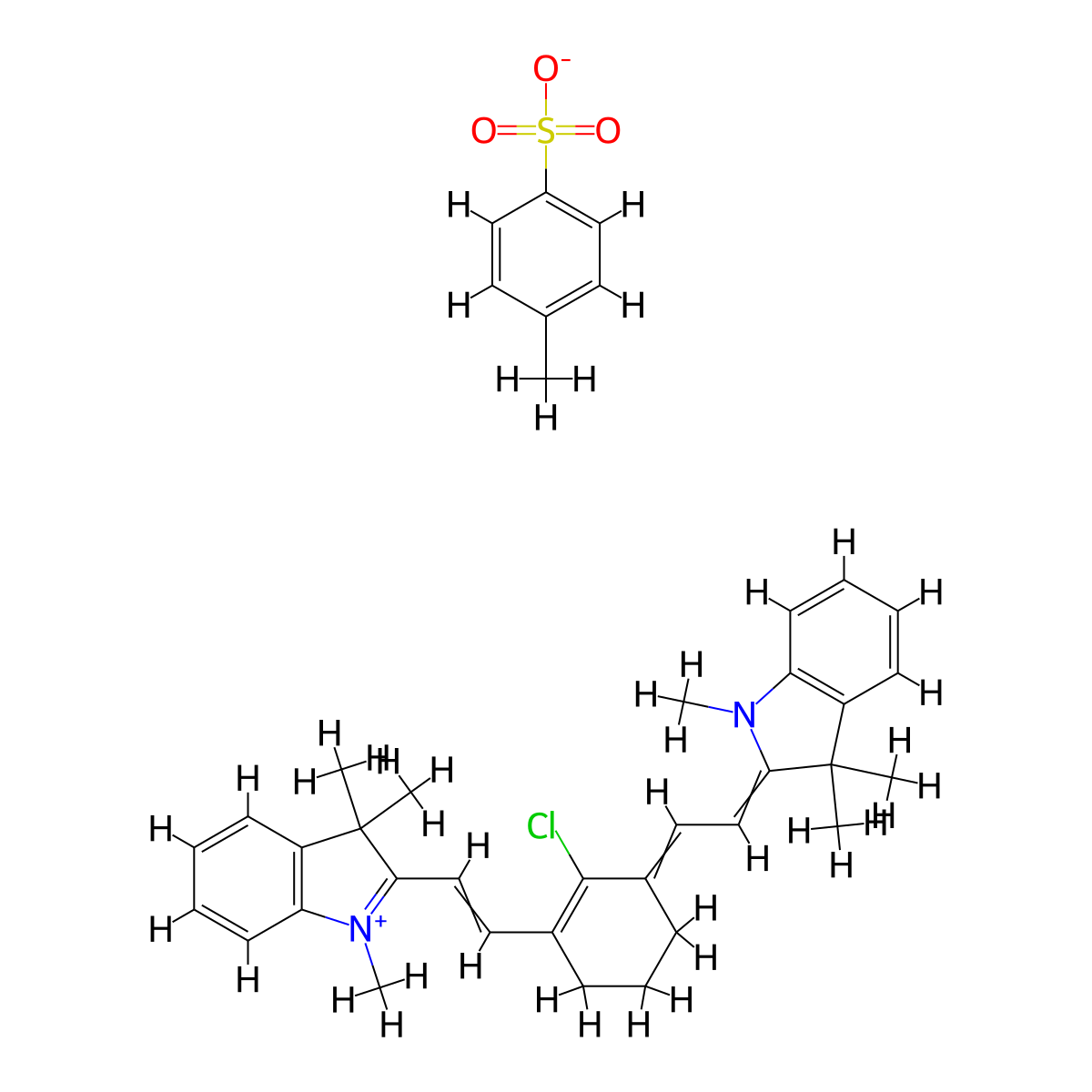 2-[2-[2-Chloro-3-[2-(1,3-dihydro-1,3,3-trimethyl-2H-indol-2-ylidene)-ethylidene]-1-cyclohexen-1-yl]-ethenyl]-1,3,3-trimethyl-3H-indolium 4-methylbenzenesulfonate molecular structure, CAS 205744-92-9