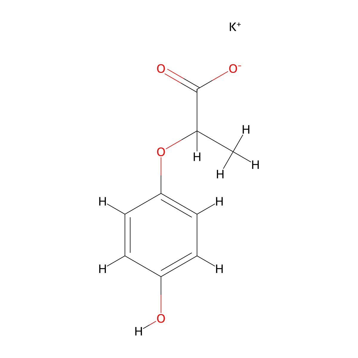 (r)-2-(4-hydroxy-phenoxy)-propionic acid, potassium salt molecular structure, CAS 205760-35-6