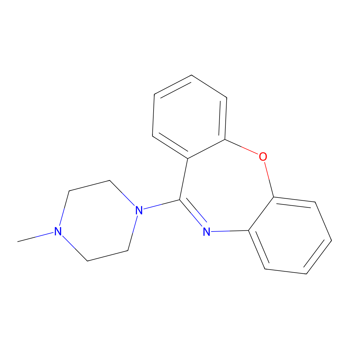Dibenz(b,f)(1,4)oxazepine, 11-(4-methyl-1-piperazinyl)- molecular structure, CAS 2058-53-9