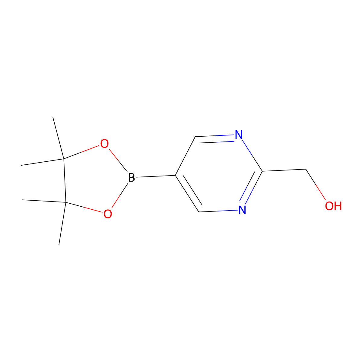 (5-(4,4,5,5-Tetramethyl-1,3,2-dioxaborolan-2-yl)pyrimidin-2-yl)methanol molecular structure, CAS 2058051-01-5